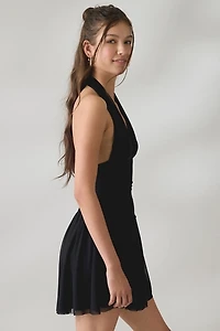 UO Party For You Plunging Halter Neck Mesh Mini Dress