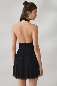UO Party For You Plunging Halter Neck Mesh Mini Dress