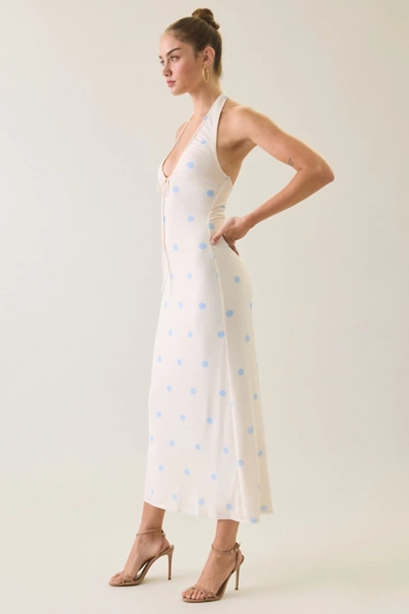 UO Hera Plunging Halter Neck Mesh Midi Dress