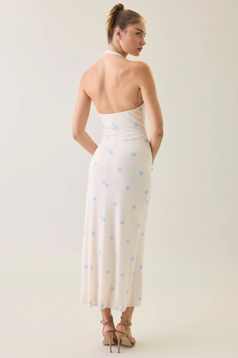 UO Hera Plunging Halter Neck Mesh Midi Dress