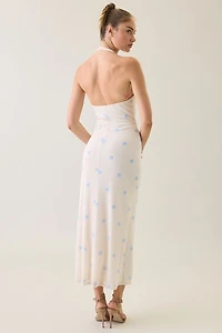 UO Hera Plunging Halter Neck Mesh Midi Dress