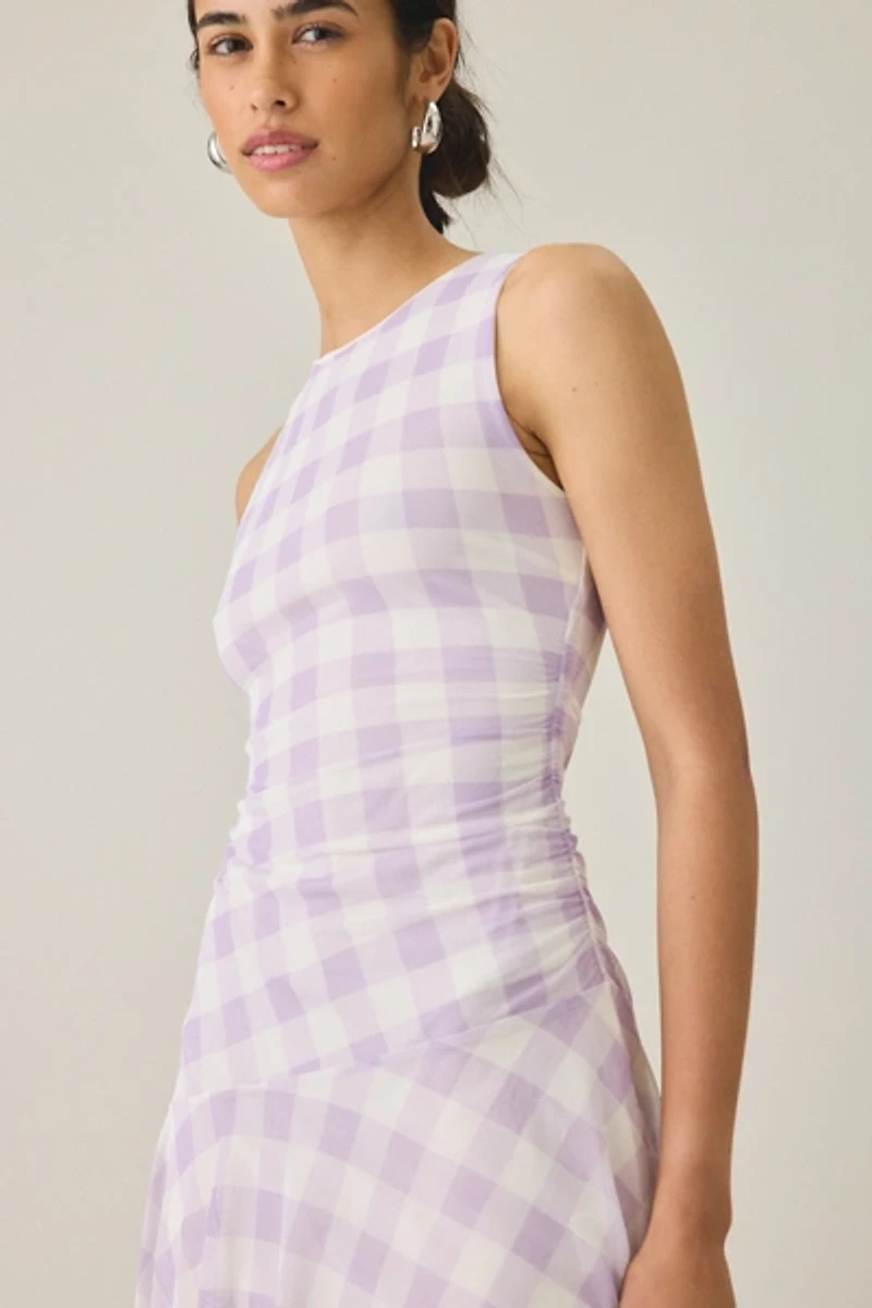 UO Whimsy Whirl Asymmetric Mesh Mini Dress