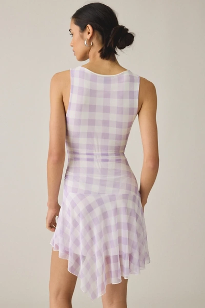 UO Whimsy Whirl Asymmetric Mesh Mini Dress
