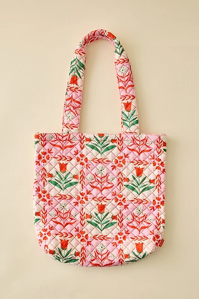 ban.do Pink Tile Floral Quilted Tote Bag