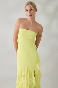UO Marigold Muse Asymmetric Ruffle Strapless Maxi Dress