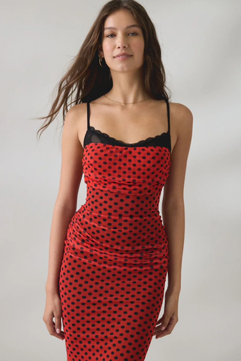 UO Ruby Retro Polka Dot Mesh Maxi Dress