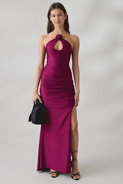 UO Amethyst Bloom Floral Applique High Neck Maxi Dress