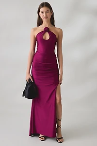 UO Amethyst Bloom Floral Applique High Neck Maxi Dress