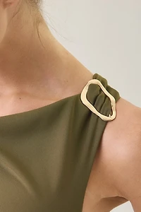 UO Laurel Hardware Accent Asymmetric Cowl Neck Midi Dress
