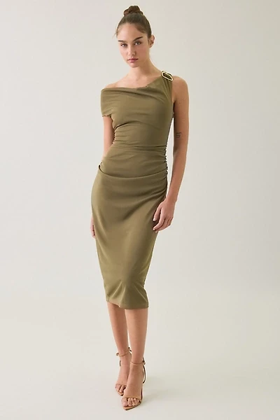 UO Laurel Hardware Accent Asymmetric Cowl Neck Midi Dress