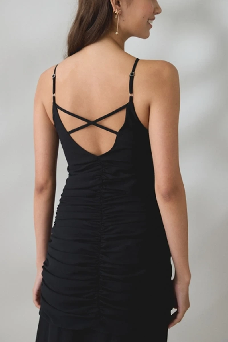 UO Ciara Cascading Ruffle High-Low Midi Dress