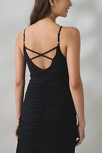 UO Ciara Cascading Ruffle High-Low Midi Dress