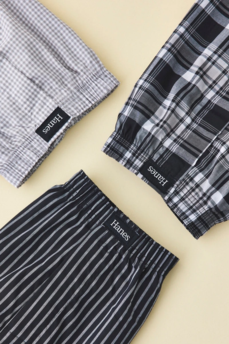 Hanes Woven Cotton Boxer Shorts 3-Pack