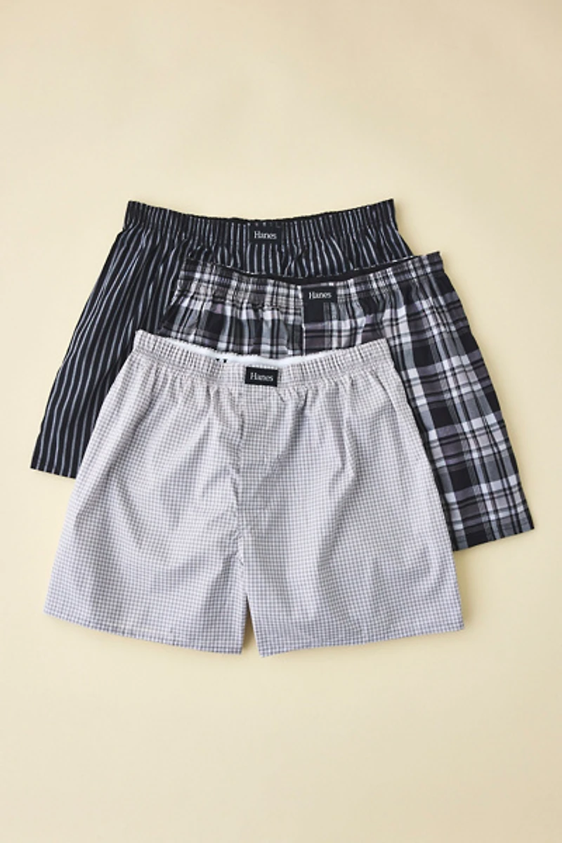 Hanes Woven Cotton Boxer Shorts 3-Pack