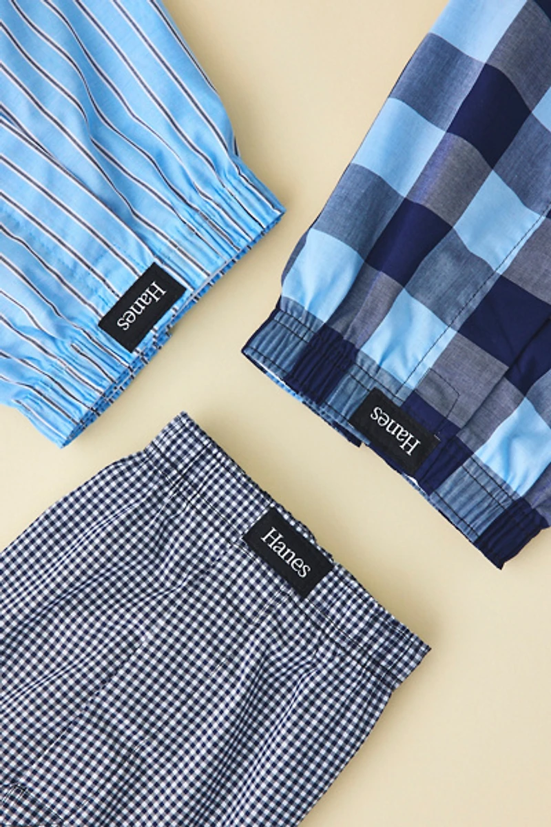 Hanes Woven Cotton Boxer Shorts 3-Pack