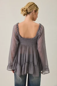 Kimchi Blue Belle Ruffle Chiffon Long Sleeve Tunic Top