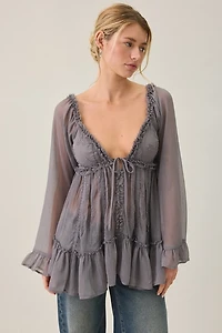 Kimchi Blue Belle Ruffle Chiffon Long Sleeve Tunic Top