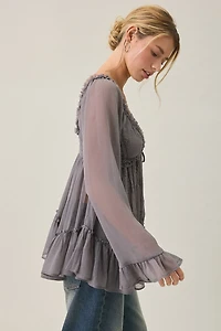 Kimchi Blue Belle Ruffle Chiffon Long Sleeve Tunic Top