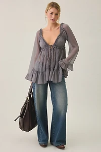 Kimchi Blue Belle Ruffle Chiffon Long Sleeve Tunic Top