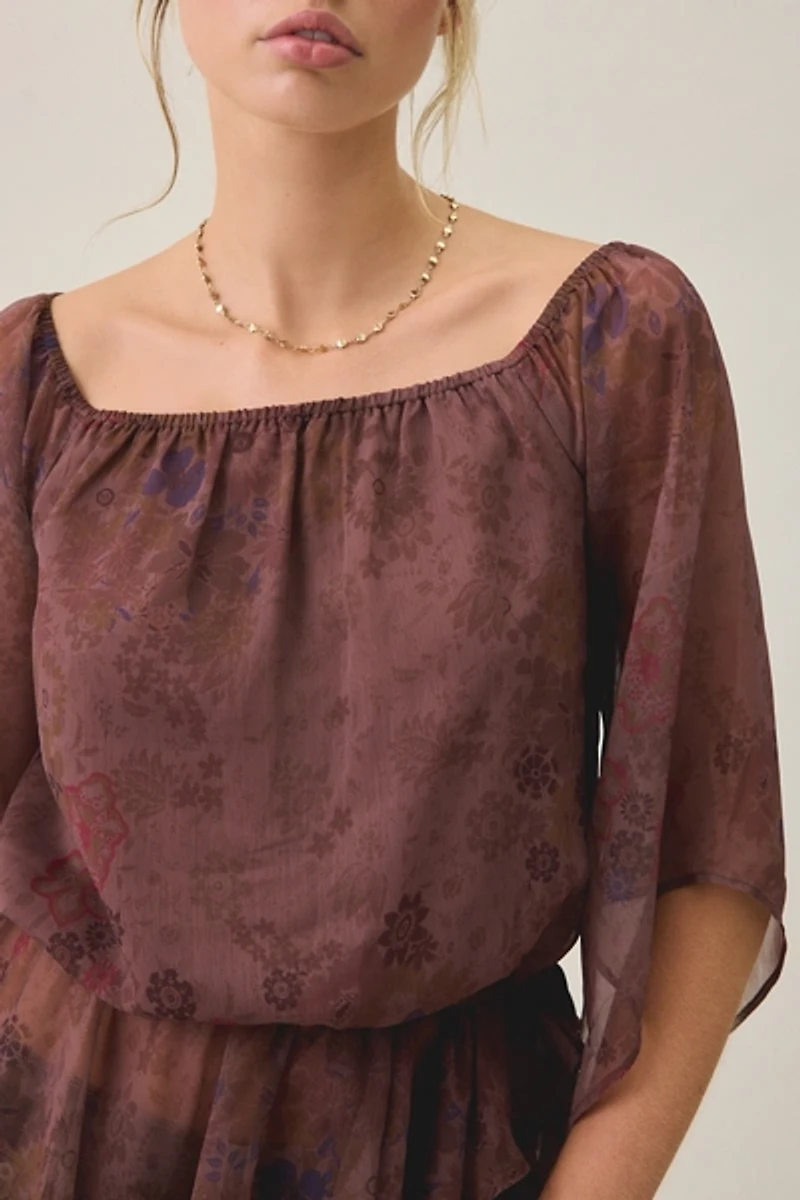 Kimchi Blue Lana Chiffon Bell Sleeve Asymmetric Babydoll Top
