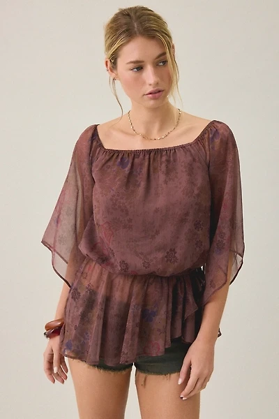 Kimchi Blue Lana Chiffon Bell Sleeve Asymmetric Babydoll Top