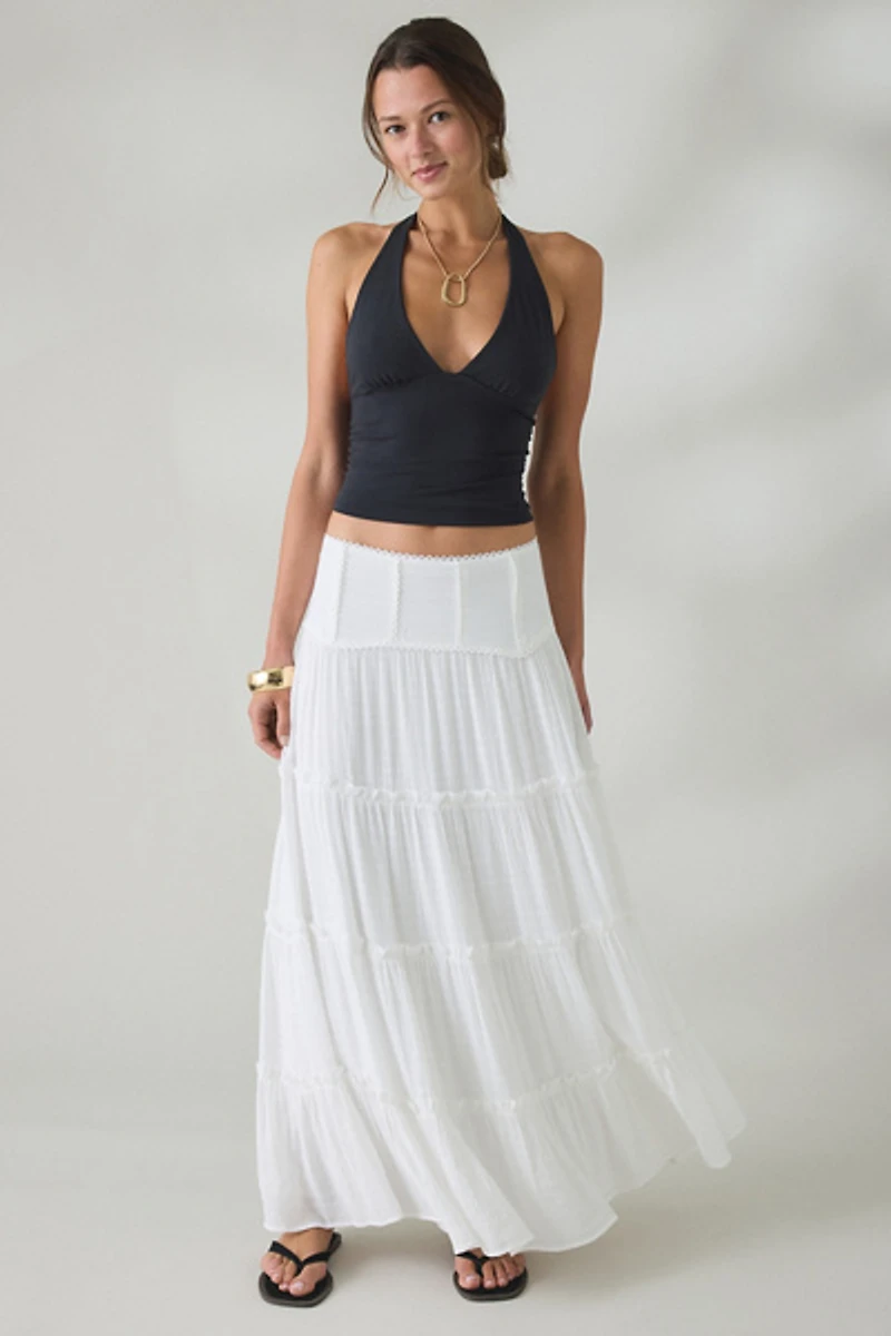 Kimchi Blue Carly Tiered Drop Waist Maxi Skirt