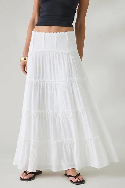 Kimchi Blue Carly Tiered Drop Waist Maxi Skirt