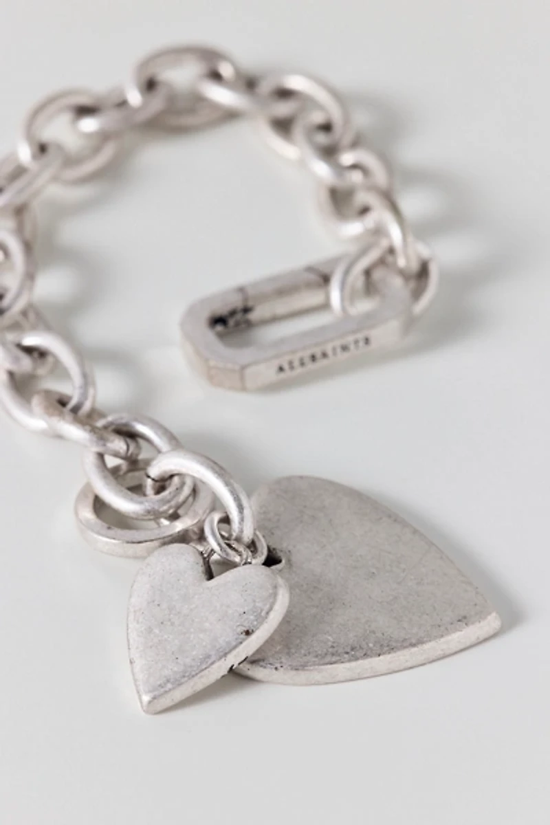 AllSaints Double Heart Charm Link Bracelet