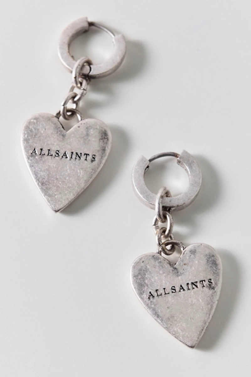 AllSaints Heart Charm Huggie Hoop Earrings