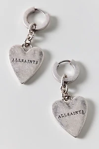 AllSaints Heart Charm Huggie Hoop Earrings