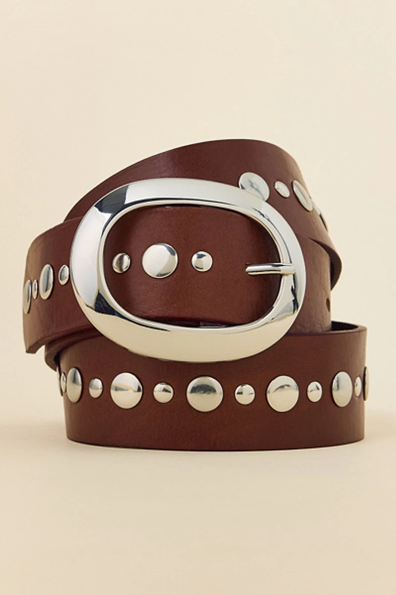 BDG Oval Buckle Studded Leather Belt