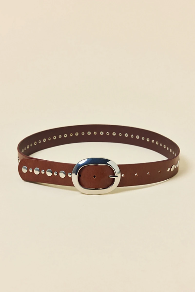 BDG Oval Buckle Studded Leather Belt