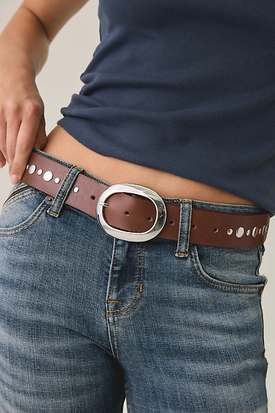 BDG Oval Buckle Studded Leather Belt