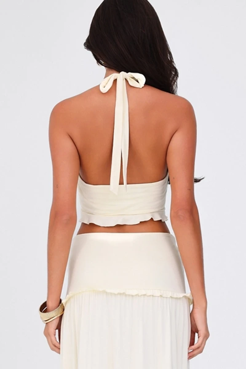 Tiger Mist Katya Twist-Front Cropped Halter Top