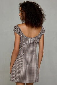 BDG Highland Square Neck Puff Sleeve Plaid Mini Dress