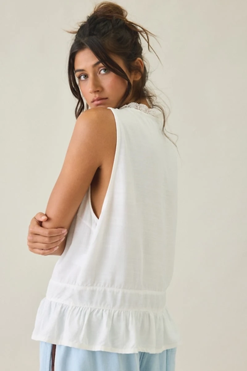 Motel Hivani Surplice Lace Trim Babydoll Top