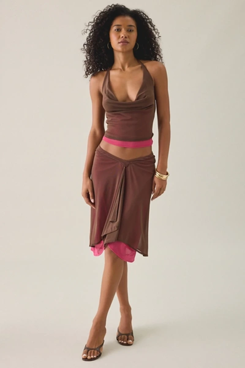 Motel Branjali Colorblock Plunging Cowl Neck Halter Top