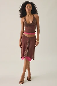 Motel Branjali Colorblock Plunging Cowl Neck Halter Top