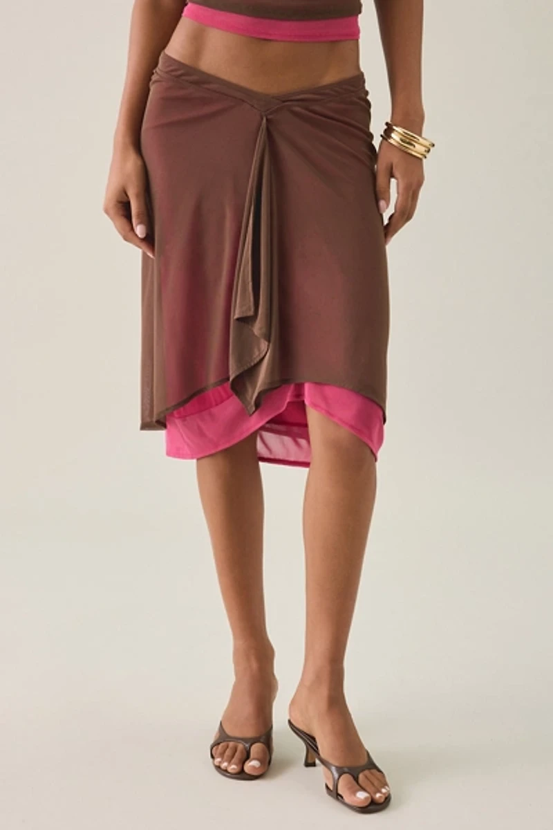 Motel Erinhadi Colorblock Draped Low-Rise Knee Length Skirt