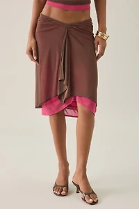 Motel Erinhadi Colorblock Draped Low-Rise Knee Length Skirt