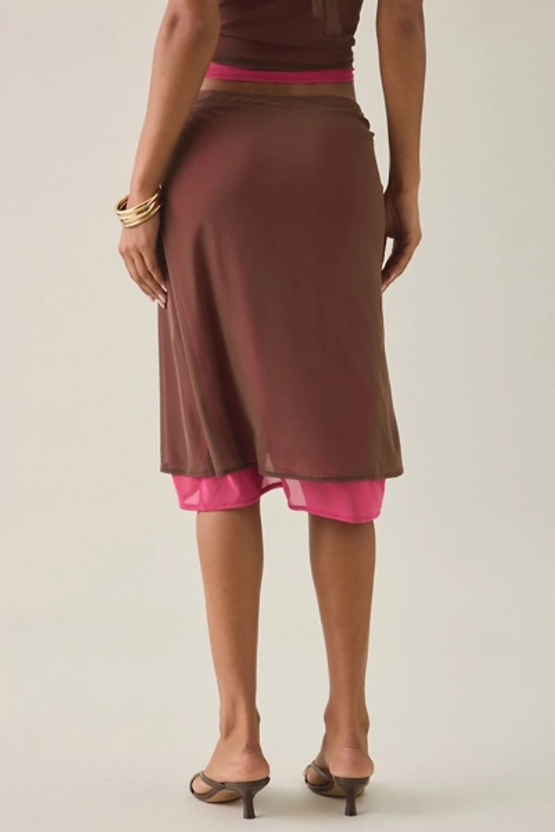 Motel Erinhadi Colorblock Draped Low-Rise Knee Length Skirt