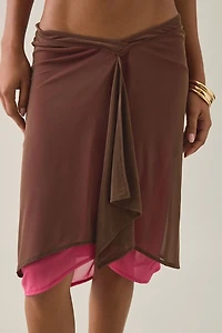 Motel Erinhadi Colorblock Draped Low-Rise Knee Length Skirt