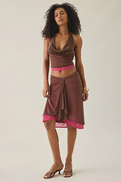 Motel Erinhadi Colorblock Draped Low-Rise Knee Length Skirt