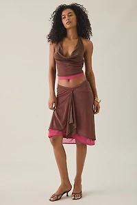 Motel Erinhadi Colorblock Draped Low-Rise Knee Length Skirt