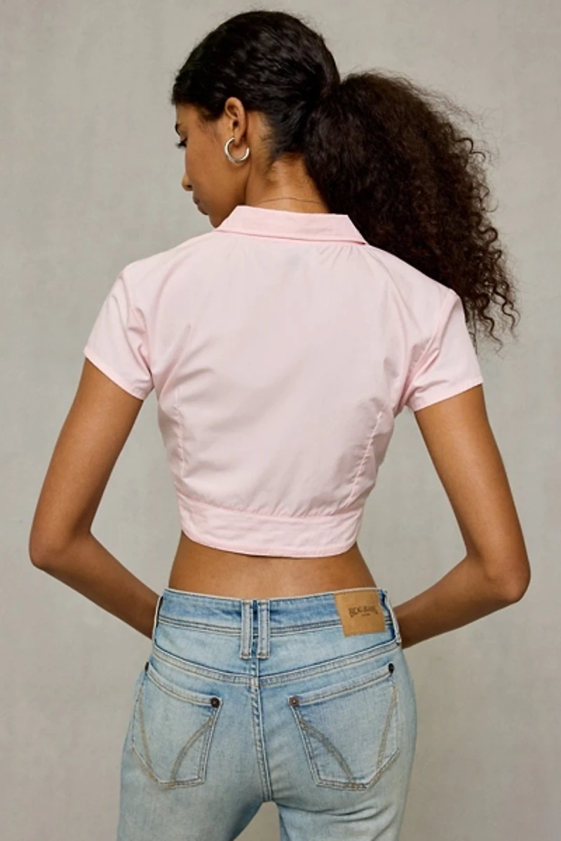 Motel Sagima Cropped Short Sleeve Button-Down Blouse