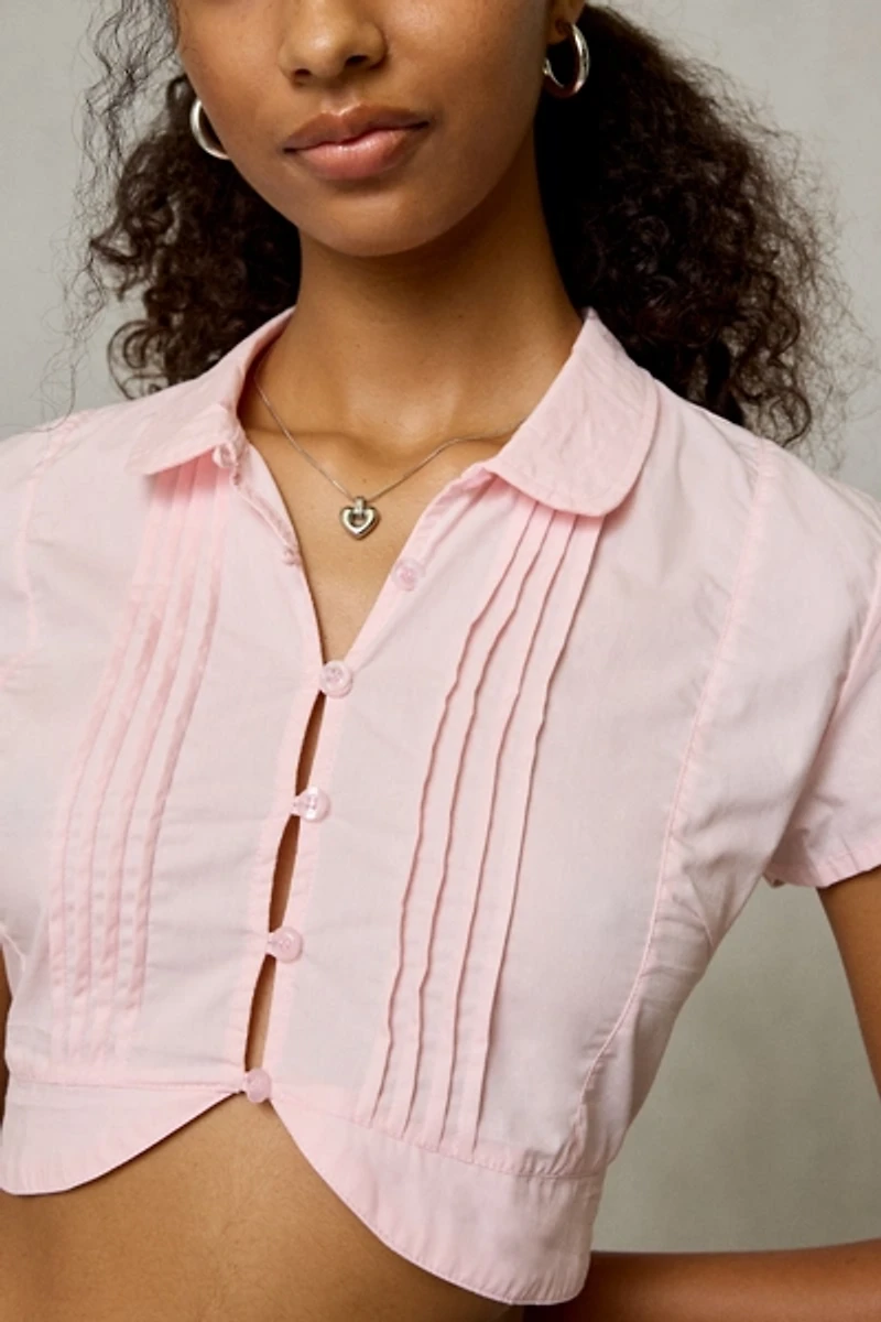 Motel Sagima Cropped Short Sleeve Button-Down Blouse