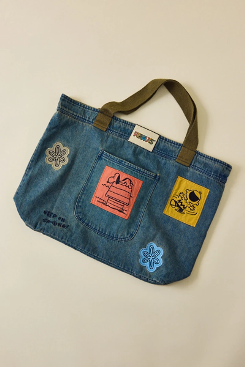 Samii Ryan X Peanuts Snoopy & Woodstock Denim Tote Bag