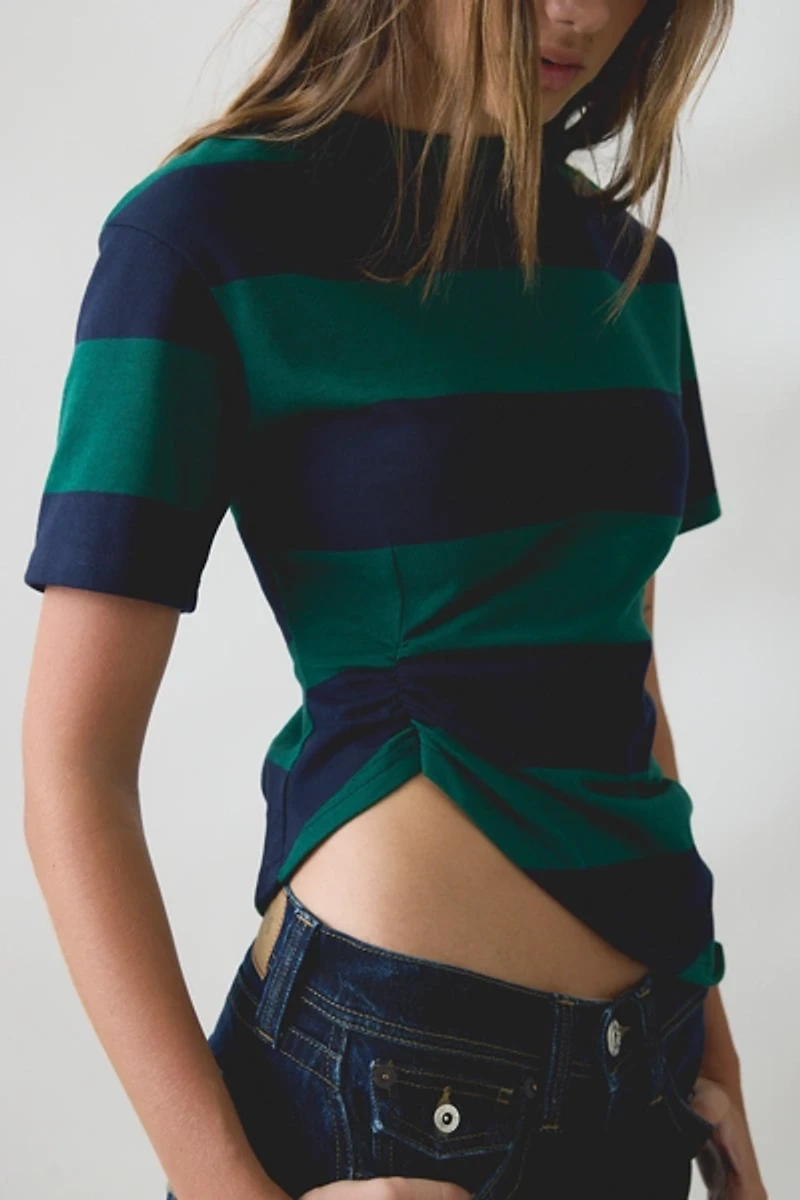 Lioness Transit Asymmetric Ruched Striped Tee