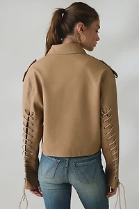Lioness Jet Lace-Up Sleeve Faux Leather Jacket