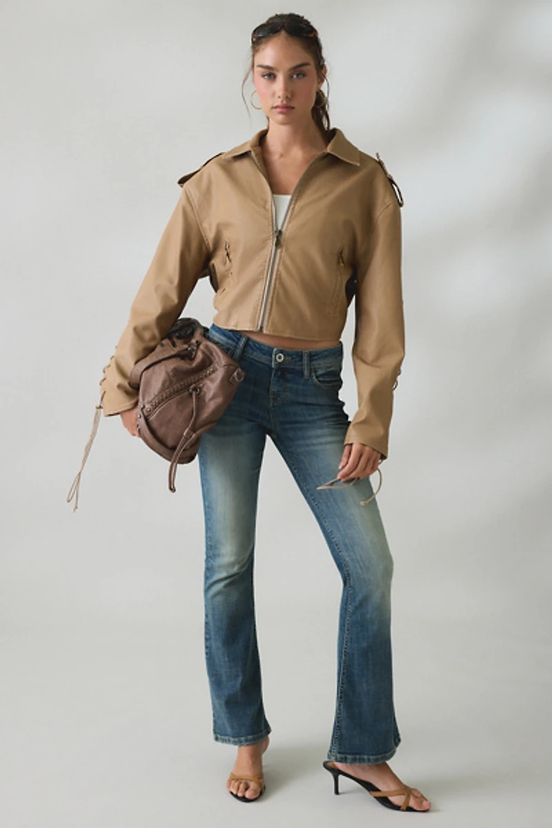 Lioness Jet Lace-Up Sleeve Faux Leather Jacket